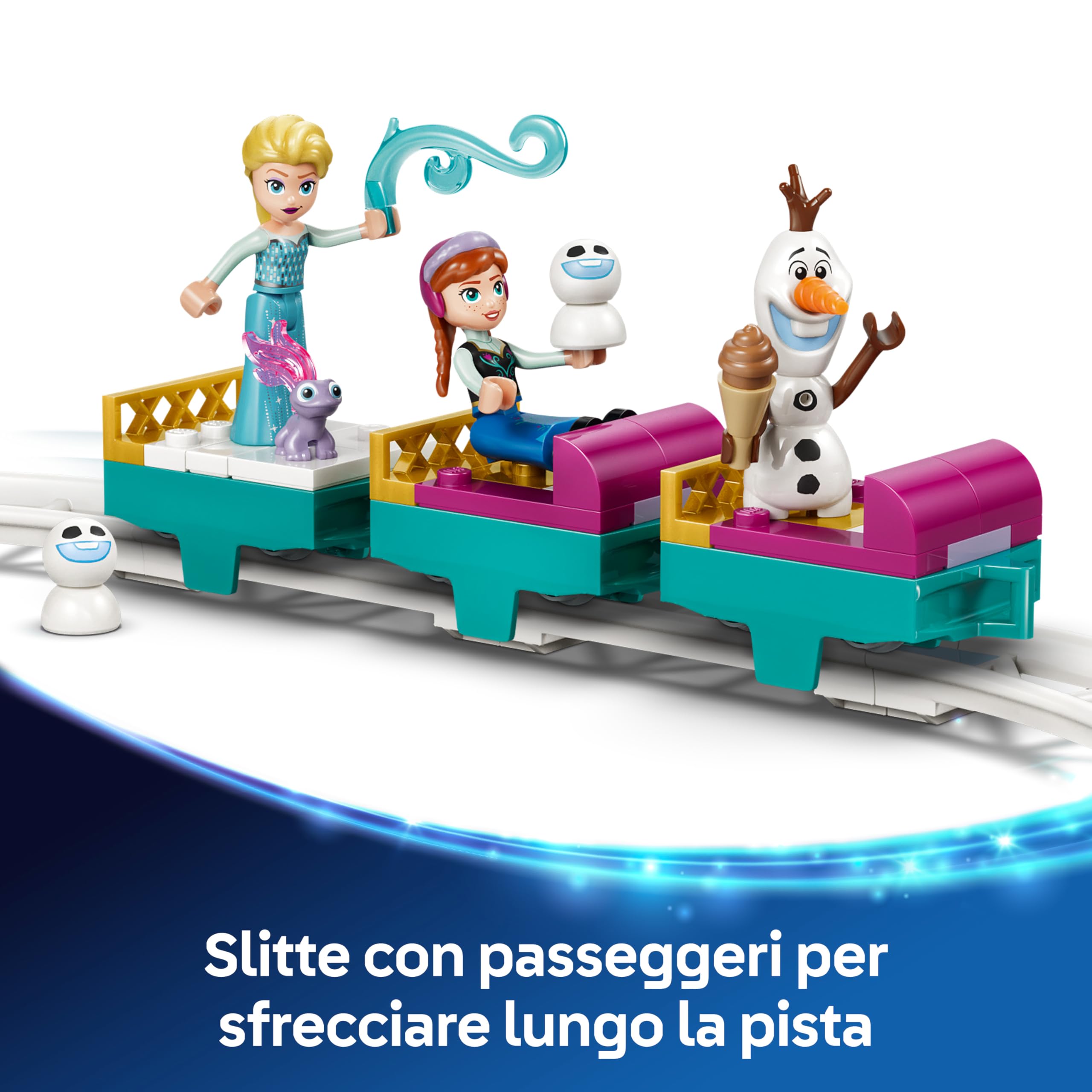 LEGO | Disney Frozen Castello di Ghiaccio di Elsa e Avventura sulla Neve - Giocattolo con Mini Bamboline di Anna ed Elsa, Olaf, Binari del Treno e Carrelli da Neve - Regalo per Bambine 4+ Anni - 43281