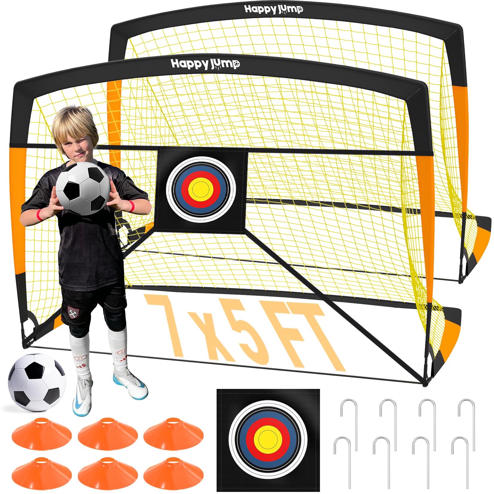 Happy Jump Football Goal 3x2.2FT, 4x3FT, 5x3.6FT, 7x5FT Pop-Up Football Training for Backyard