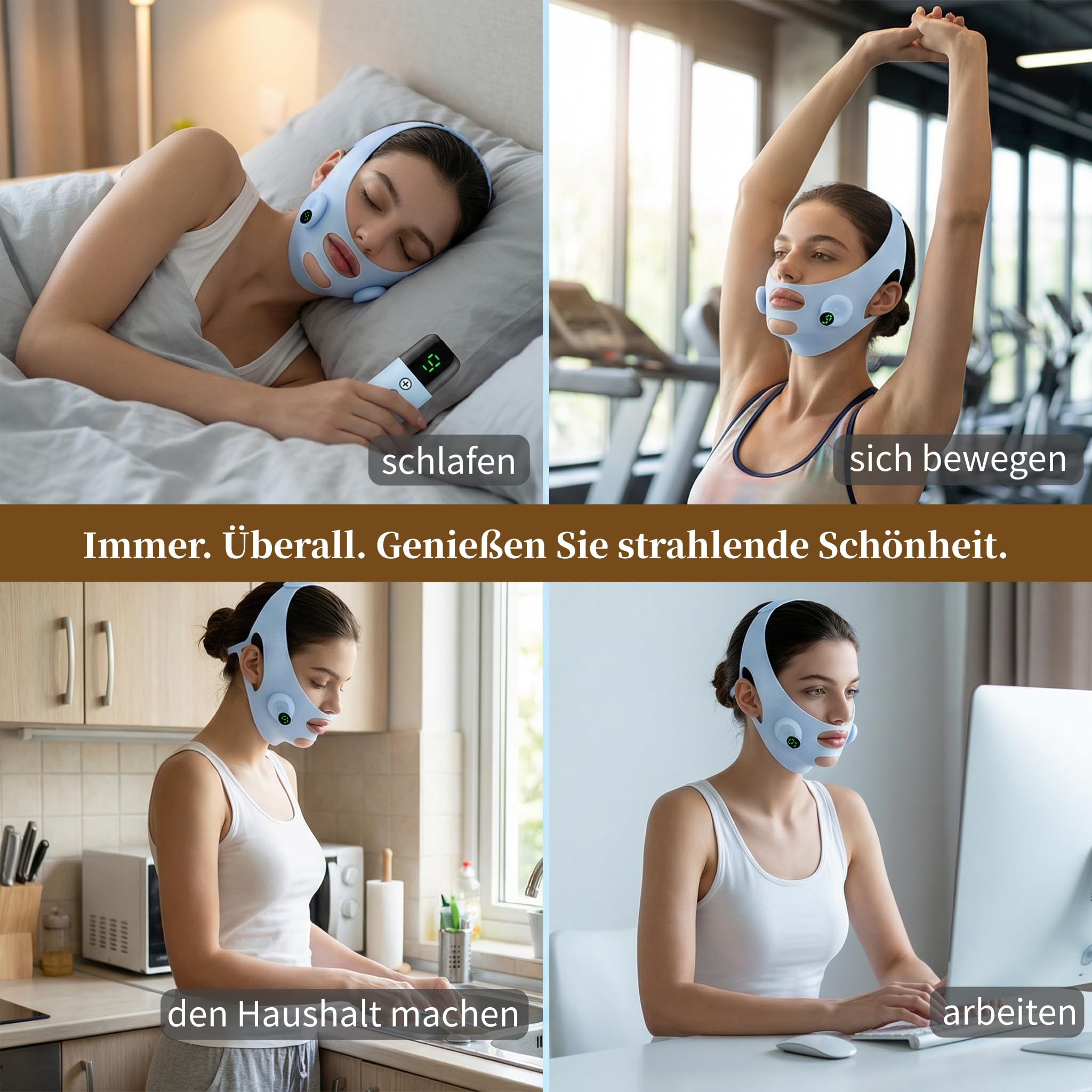 Wiederverwendbare V-Form Gesichtsstraffer-Pads, Gesichts-Schlankheits-Liftband für ein straffes Gesicht, Doppelkinn-Entferner, verstellbare Lift-Maske mit 6 Modi und 9 Intensitätsstufen