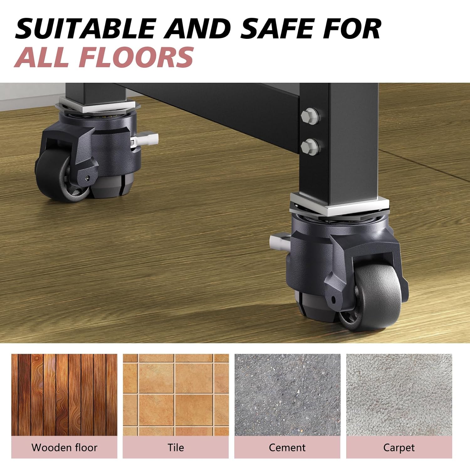 Leveling Casters Set of 4, Heavy Duty Workbench Stem Caster Wheels with T-Nuts, Adjustable Retractable Swivel Industrial Castors with Ratchet Handle, Load 2200 Lbs (Stem Size 1/2" and M12)