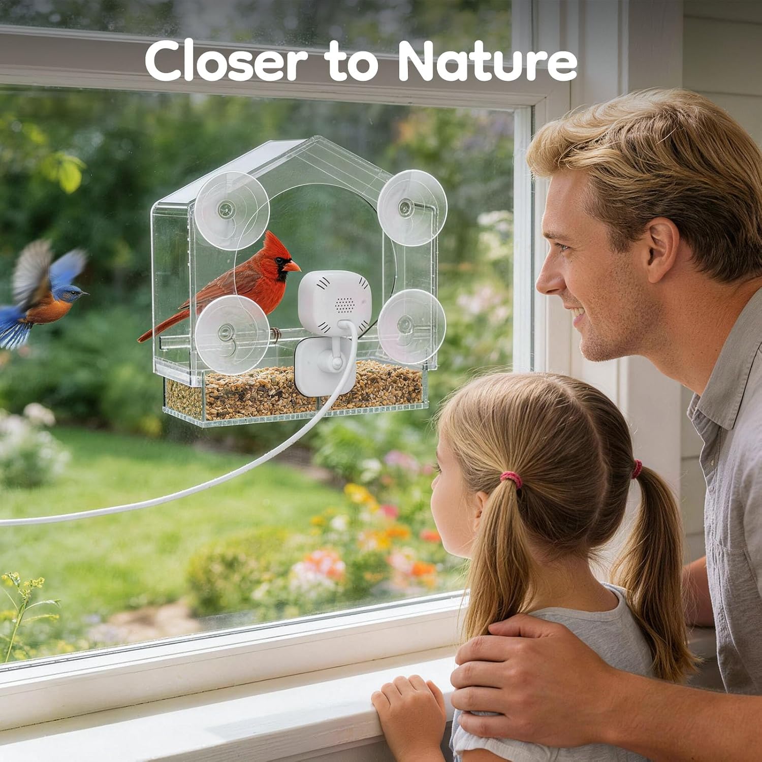 Window Bird Feeder with Camera, Window BirdFeeders with Strong Suction Cups, Birdhouse AI Bird Identifier & 2K HD Auto-Capture, Video Unique for Parents, Birding Lovers