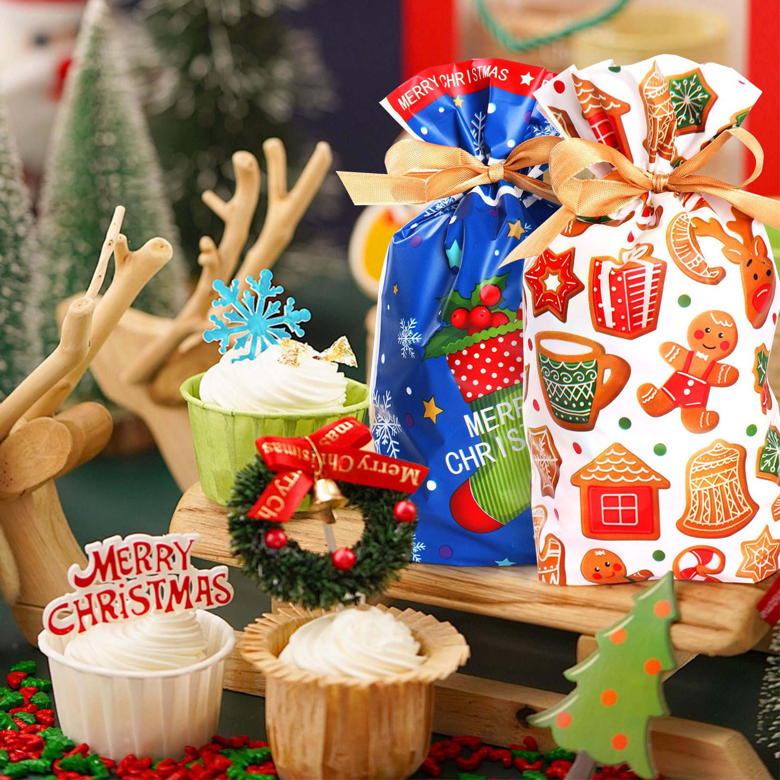 Shineloha – 45 Sacchetti Regalo Di Natale Con Coulisse, 6 Misure Assortite (XL, L, M, S, XS) Con Etichette Incluse, In Alluminio Riutilizzabile
