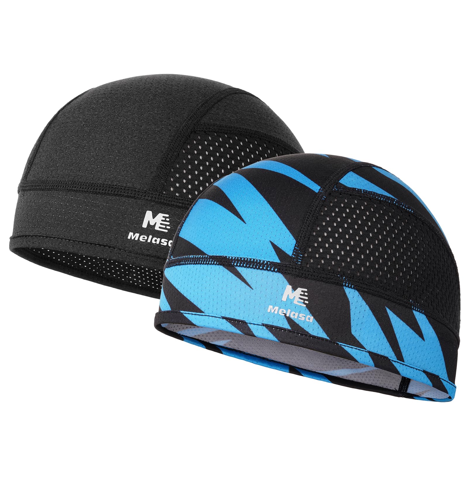 MELASA Fahrradmütze unter Helm, Leichte Atmungsaktive Schweißschutz Sommer Mesh-Helmeinlage, Schnelltrocknende Sportkappen für Radfahren Motorrad Laufen, Herren und Damen (Schwarz/Azurschwarz)
