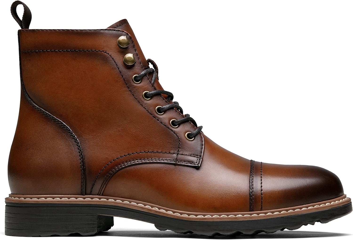 Jousen Leather Boots for Men Dress Retro Classic Design Mens Boots Cap Toe Boot Black Rubber Sole - Image 6