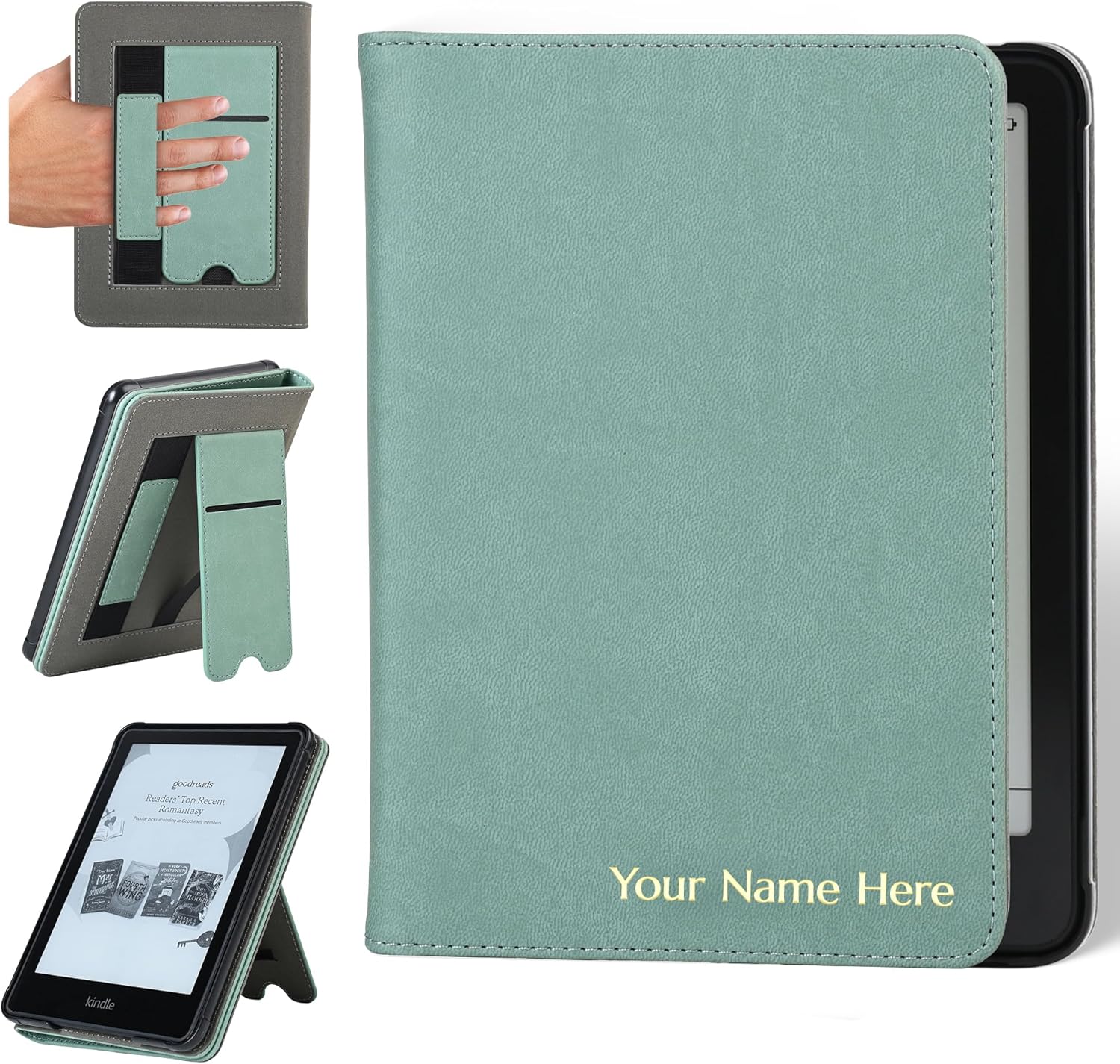 Promot Personalized Vegan Leather Case for Kindle Paperwhite 7" (12th Gen, 2024) & Kindle Colorsoft Signature Edition - Custom Name, Magnetic Closure, Stand, Hand Strap, Auto Sleep/Wake (Sage)