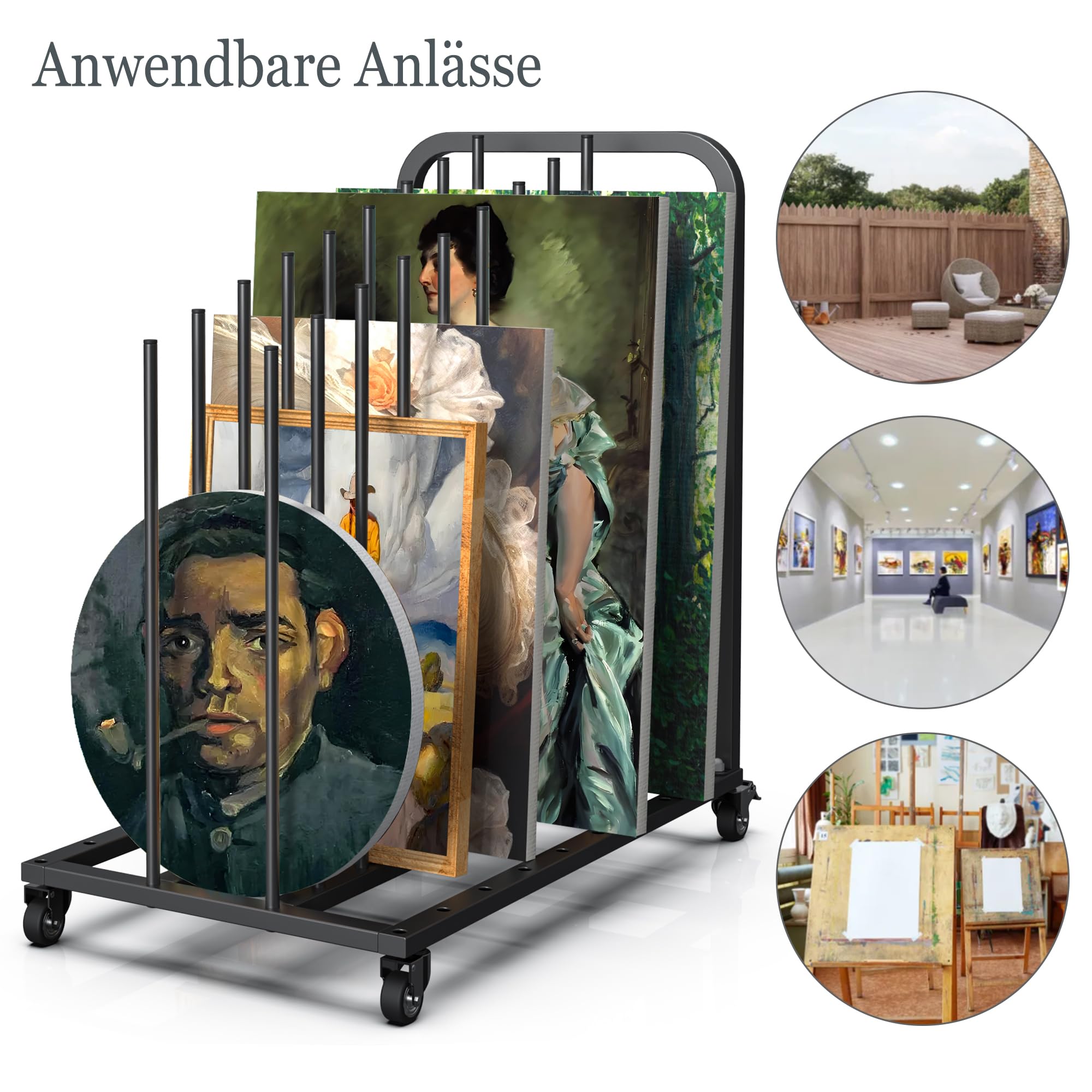 uyoyous Mobile Kunst-Trockengestell 80×83×45cm Trockengestell für Kunst Einstellbares Intervall Kunst Trocknen Rack mit Rollen Bremse für Kunst Leinwänden, Kunstwerken, Drucken