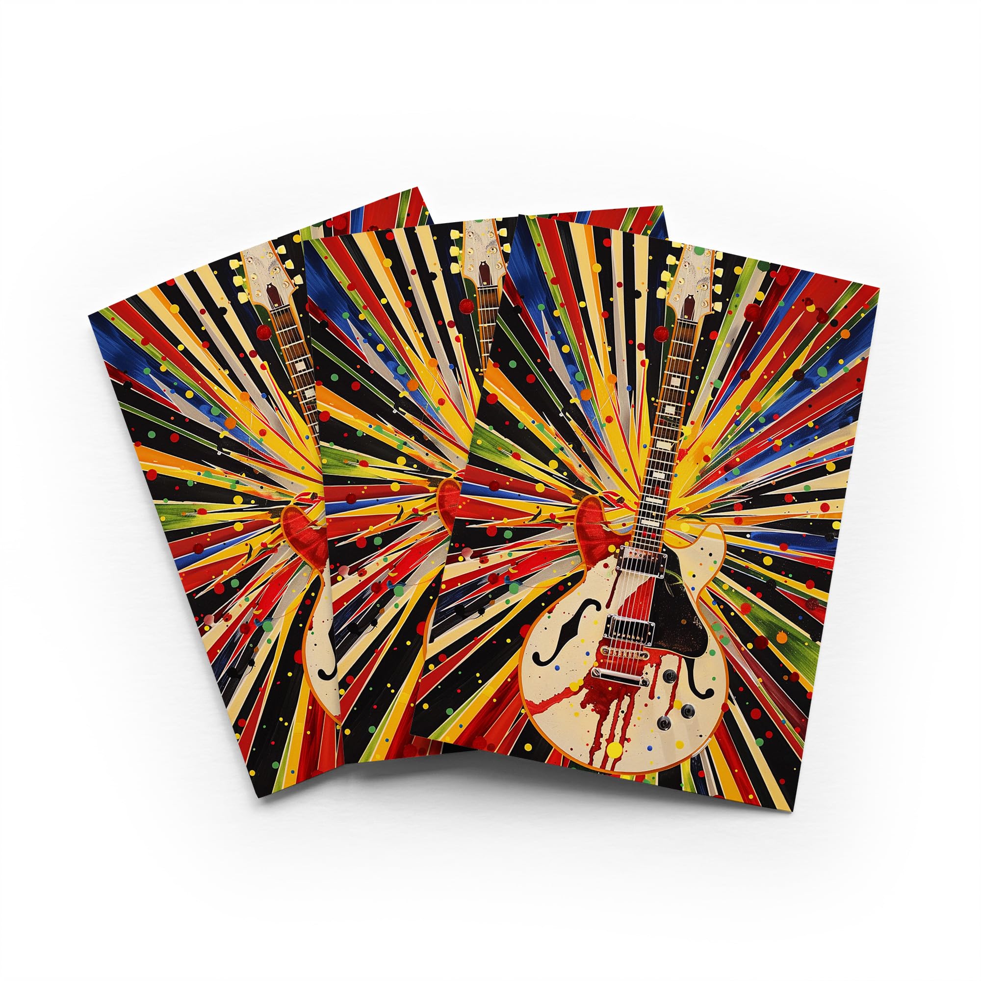 Electric Guitar Funk Greeting Card Conceptual Music Any Occasion Set of 3 Blank Inside 5x7 Inch 13x18 cm