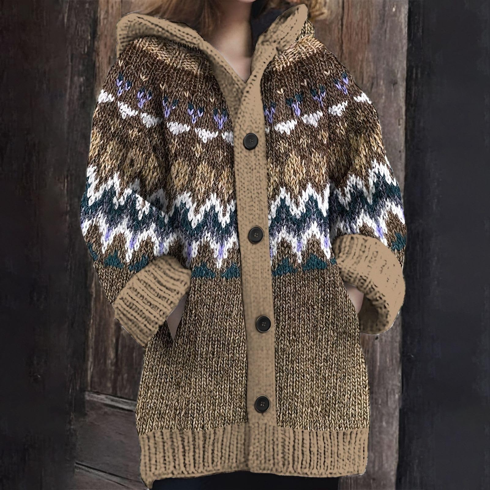 Wintermantel Damen Lang Strickjacke Dicke Mantel Winter Warm Strickmantel Elegant Grobstrickjacke Mit Knöpfen Longstrickjacke Oversize Strickjacken Mit Taschen Kapuzenjacke Langarm Winterjacke