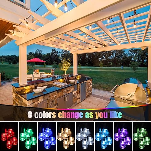 Miniatura 3 de Cadena de luces RGB para exteriores de 48 pies con control remoto, cadena LED para café con 15+2 bombillas, regulable, luz comercial para patio
