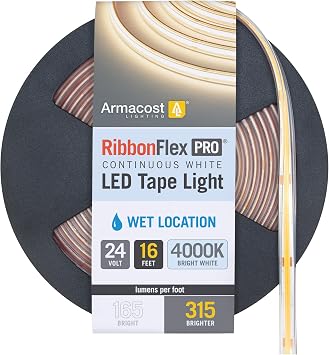 Armacost Lighting RibbonFlex Pro COB Outdoor LED Strip Lights 24V, 4000k, 315 Lumens/Ft, 5M 172332
