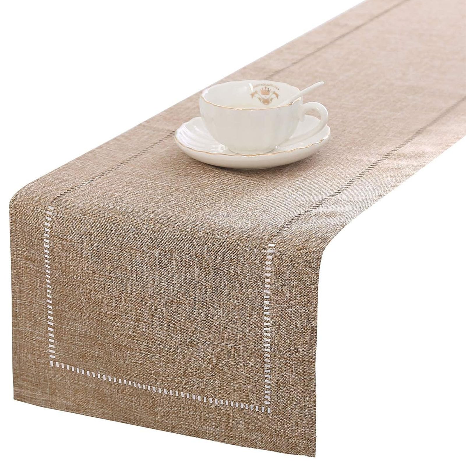 X spring Table Runner, 32×180cm Decorative Linen Table Runner Farmhouse Style, Everyday Polyester Table Runner, Rustic Farmhouse Table Runners for Everyday Dining, Wedding Party, Home Decor (Beige)