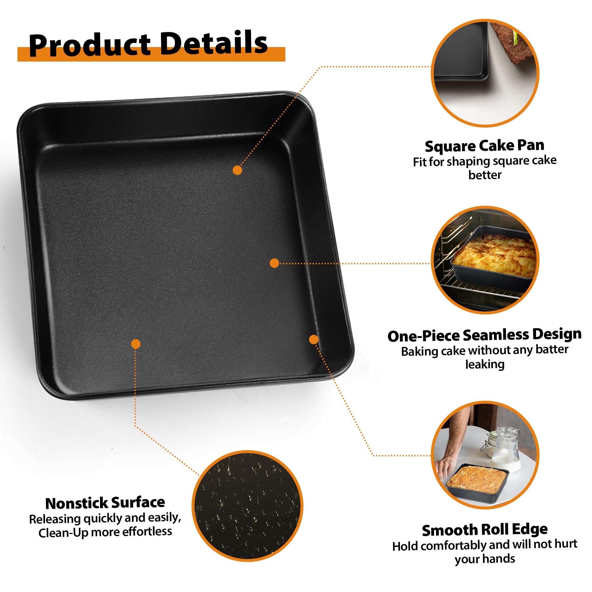 Joyfair 9 Inch Square Cake Tin Set of 2, Stainless Steel Baking Tin with Non-Stick Coating - Image 4