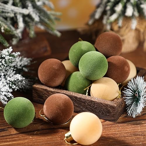 Miniatura 6 de Liliful 15 bolas de Navidad de terciopelo a granel, adornos de bola de árbol de Navidad flocadas, bolas de plástico, adornos decorativos para