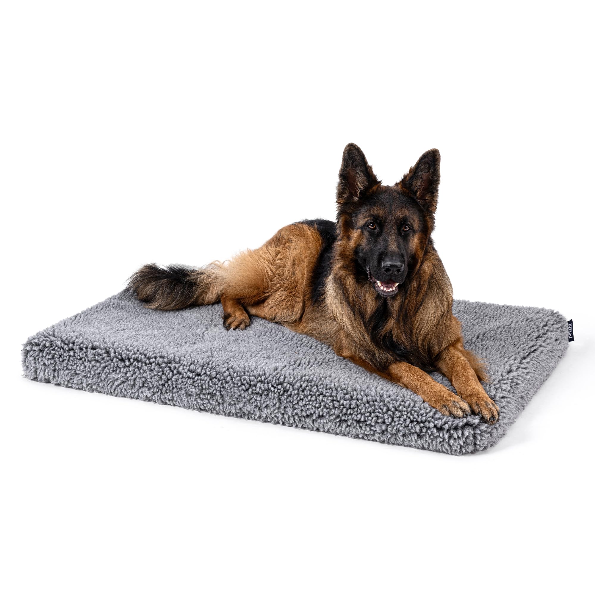 PELZIN Stoutwool Chew Proof Dog Bed - Orthopedic Chew Resistant Dog Crate Pad - Fluffy Kennel Mat for Aggressive Chewers - Ideal for Extra Large Breeds & Fits L 122cm Crate - 119x74x10cm, Charcoal