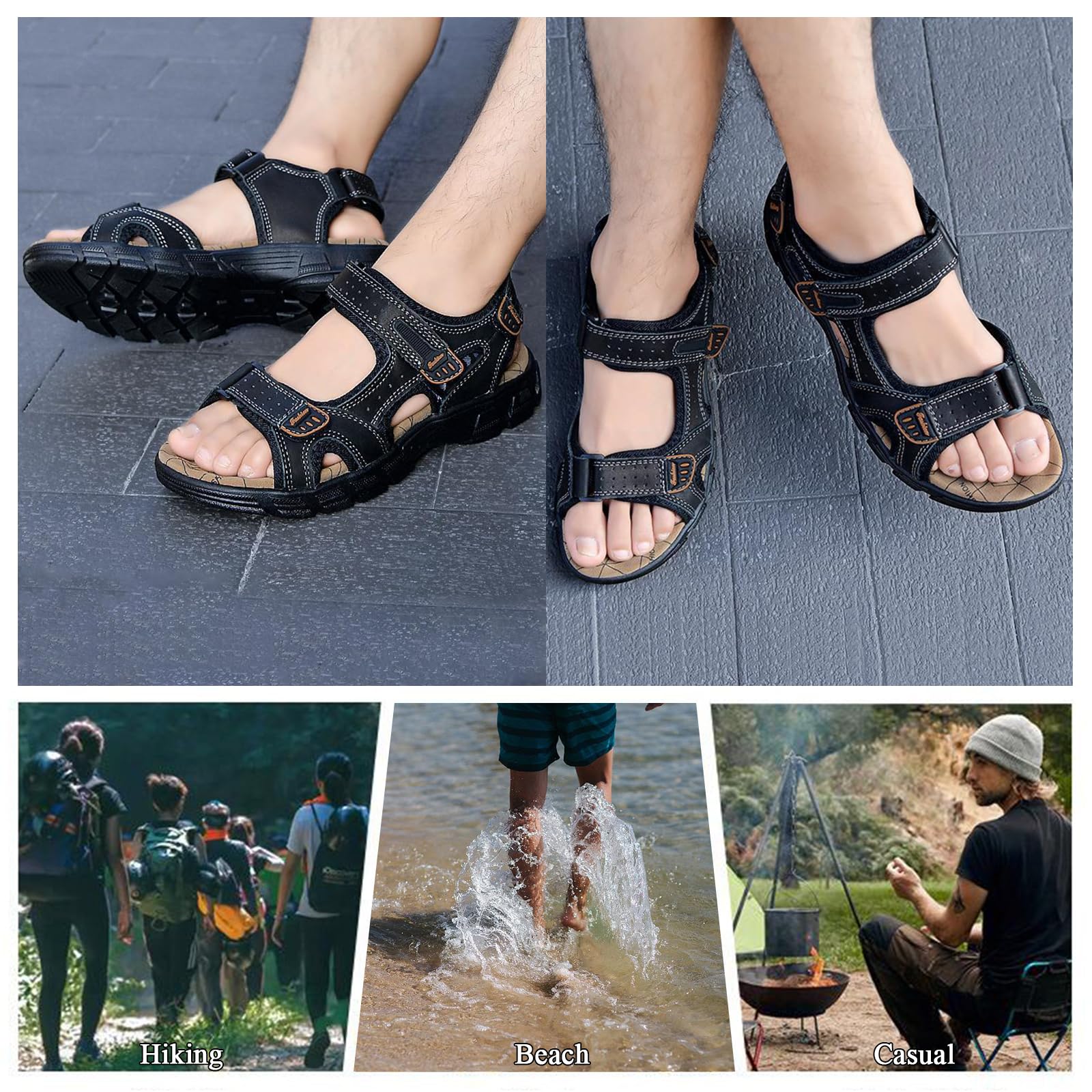 Sandalias Deportivas Hombres, Trekking Casual Zapatos de Montaña, Cuero Sandalias de Playa, Verano Exterior Senderismo Zapatos