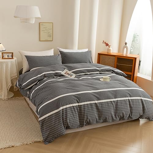 Miniatura 9 de ECOCOTT Juego de funda de edredón de 3 piezas, 100% algodón lavado, 1 funda de edredón con cremallera y 2 fundas de almohada, ultrasuave