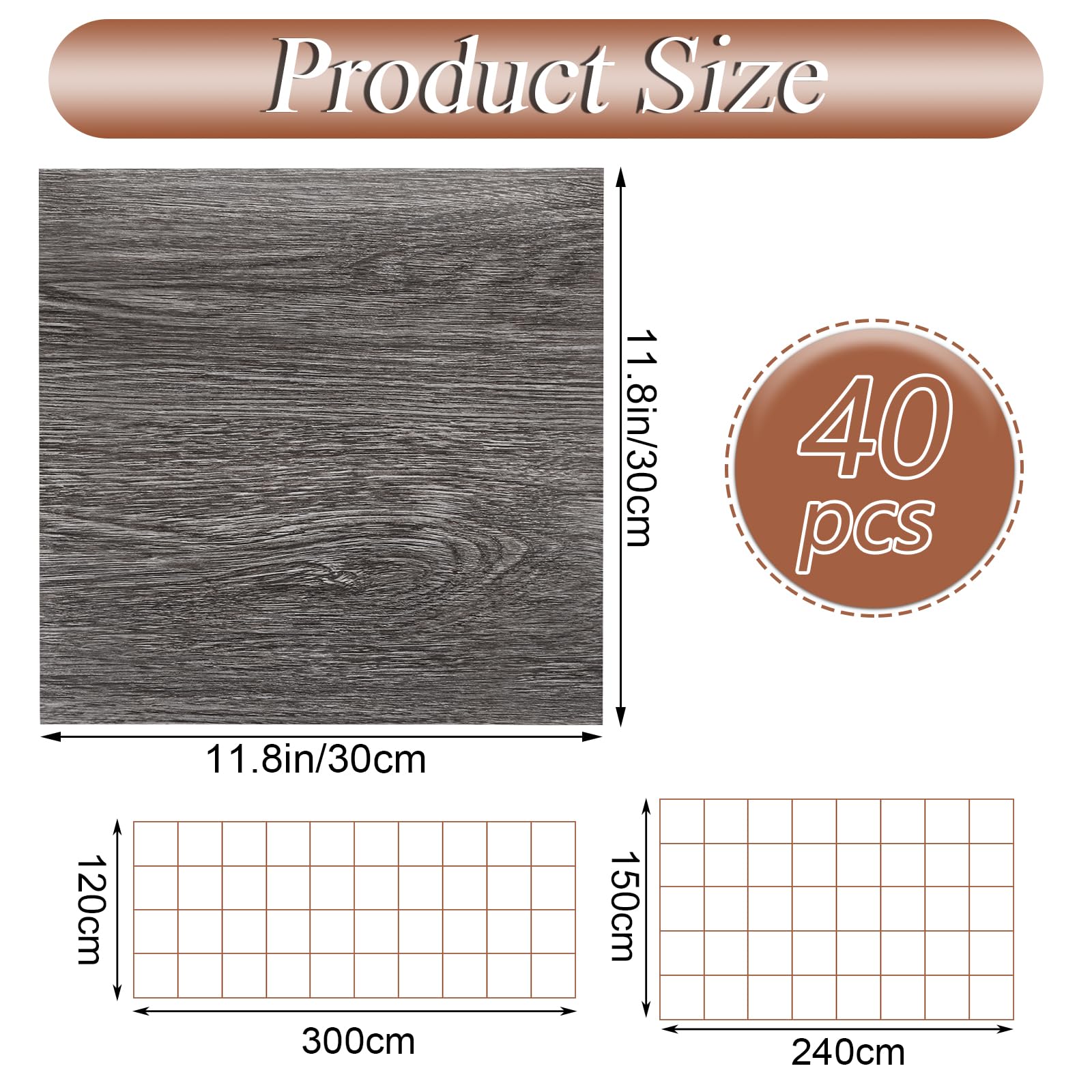 DAJAVE 40 Stück PVC Bodenbelag Betonoptik 30x30cm Vinylboden Selbstklebend Bodenfliesen Betonoptik Klebefliesen Boden, Vinylboden Rutschfest, Wasserfest, Vinyl Fliesen Wohnzimmer