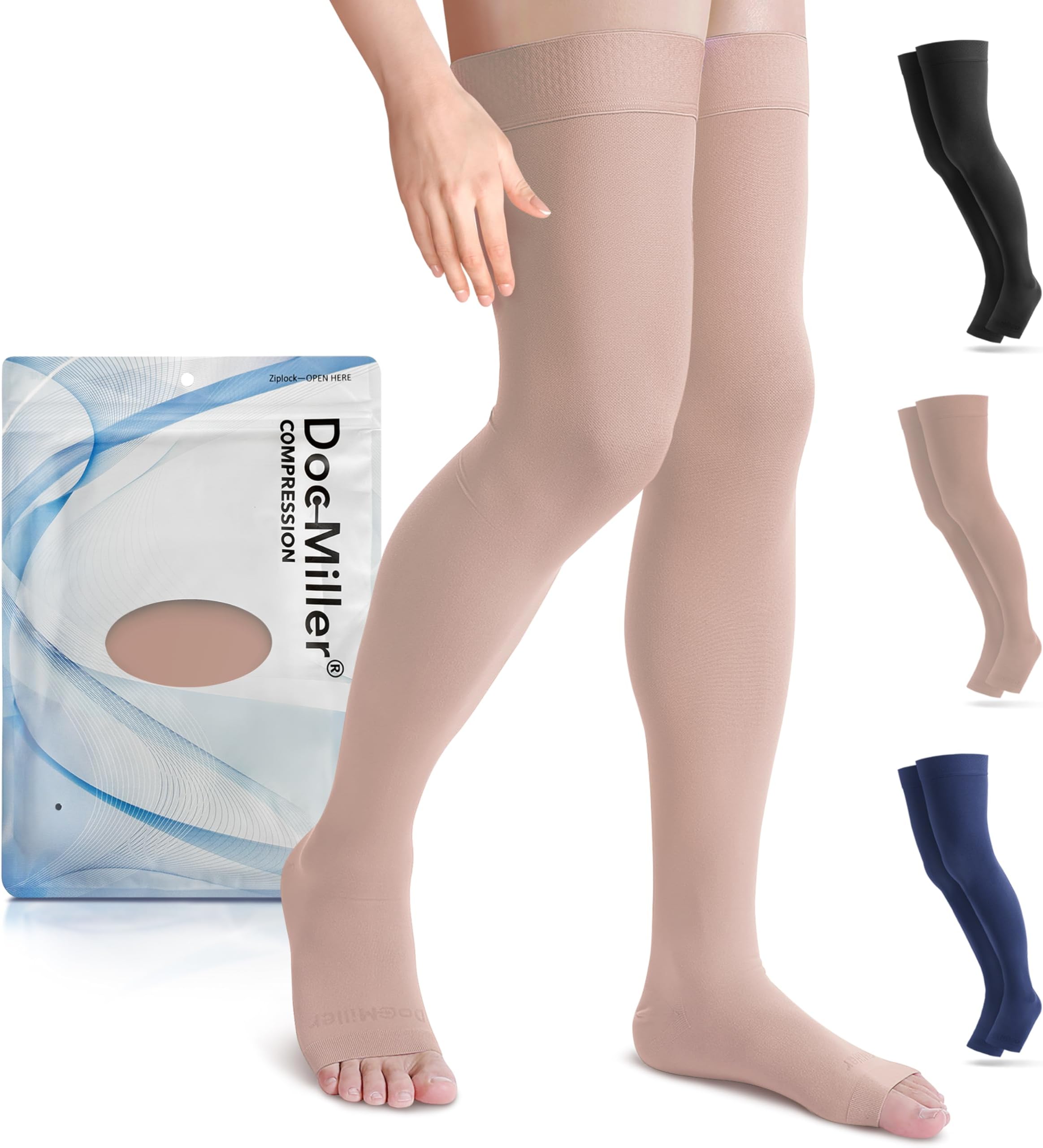 Thigh High Open Toe Compression Stockings 15-20mmHg for Varicose Veins, Pregnancy Support Open Toe Thigh High Compression Socks for Women and Men