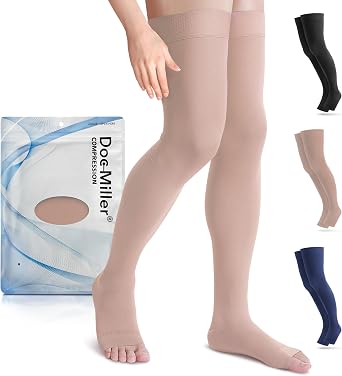 Doc Miller Thigh High Open Toe Compression Stockings 15-20mmHg | Women & Men, Support for Pregnancy, Circulation, Swelling & Varicose Veins, Travel, Daily Wear