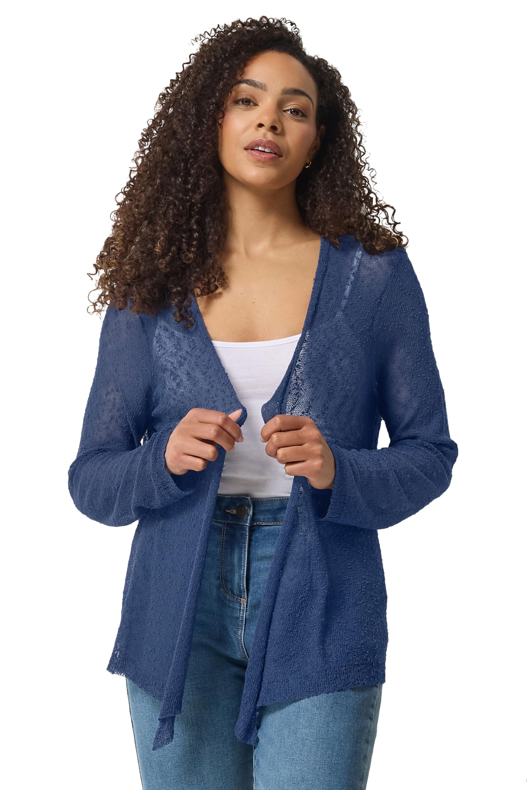 M&Co Women's Navy Blue Textured Lightweight Cardigan