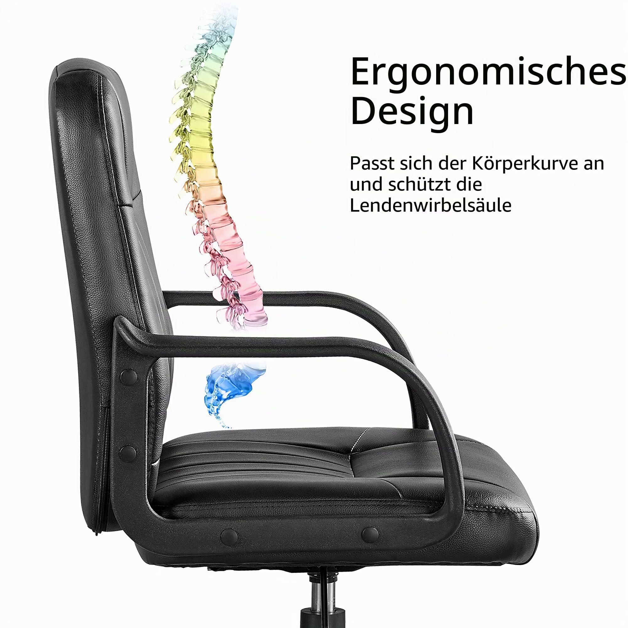 Yaheetech Bürostuhl ergonomischer Computerstuhl, Schreibtischstuhl mit Armlehne, höhenverstellbar und komfortabler Chefsessel，Office Stuhl, Arbeitsstuhl aus Kunstleder, Schwarz