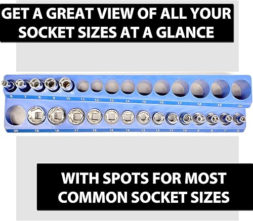 Miniatura 4 de Vetco 30 piezas de soporte magnético de 3/8 pulgadas para llaves de vaso - Clasifica de forma segura 15 enchufes estándar y 15 profundos - Mantén tu