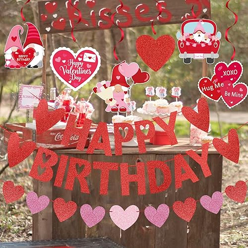 Miniatura 3 de Cartel de feliz cumpleaños de San Valentín con purpurina roja y guirnalda de corazón de San Valentín espirales colgantes para el día de San Valentín