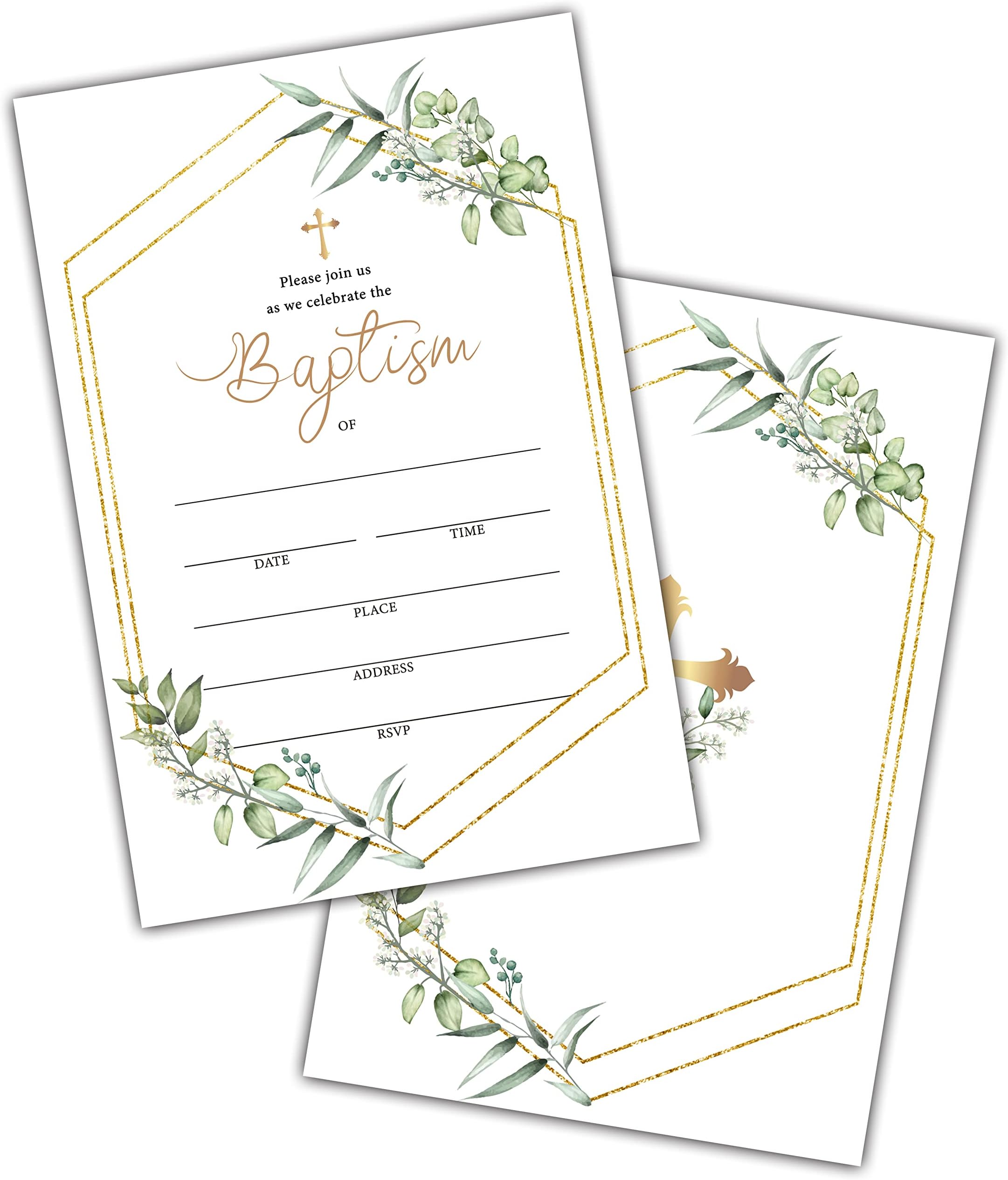 Baptism Invitations, Watercolor Greenery Floral Baptism Invitations with Envelopes, 25 Invitation Cards With 25 Envelopes, Christening, Baby Dedication, Religious CelebrationÃ‚ Invitation Cards (A03)