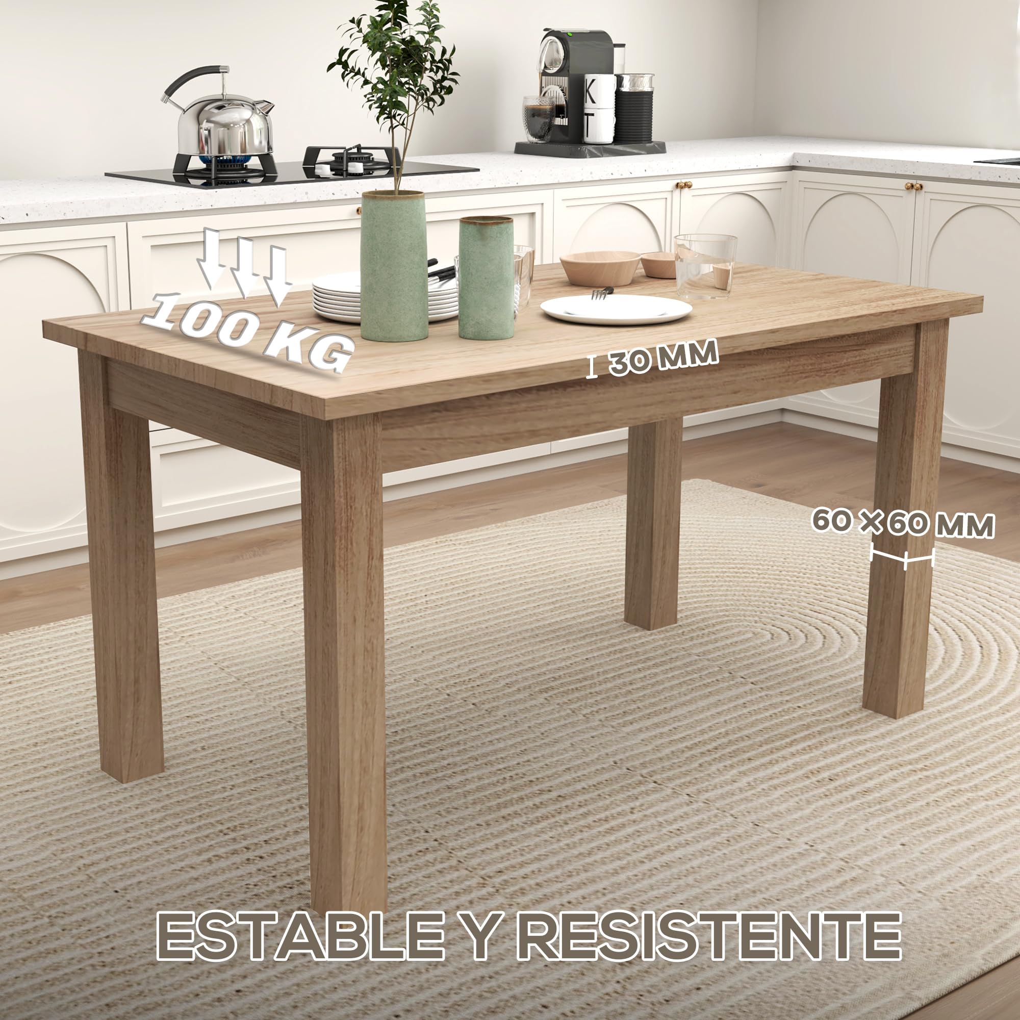 HOMCOM Mesa de Comedor para 6 Personas Salón Cocina 140x80x78 cm Natural | Mesa de Cocina, Tablero Laminado