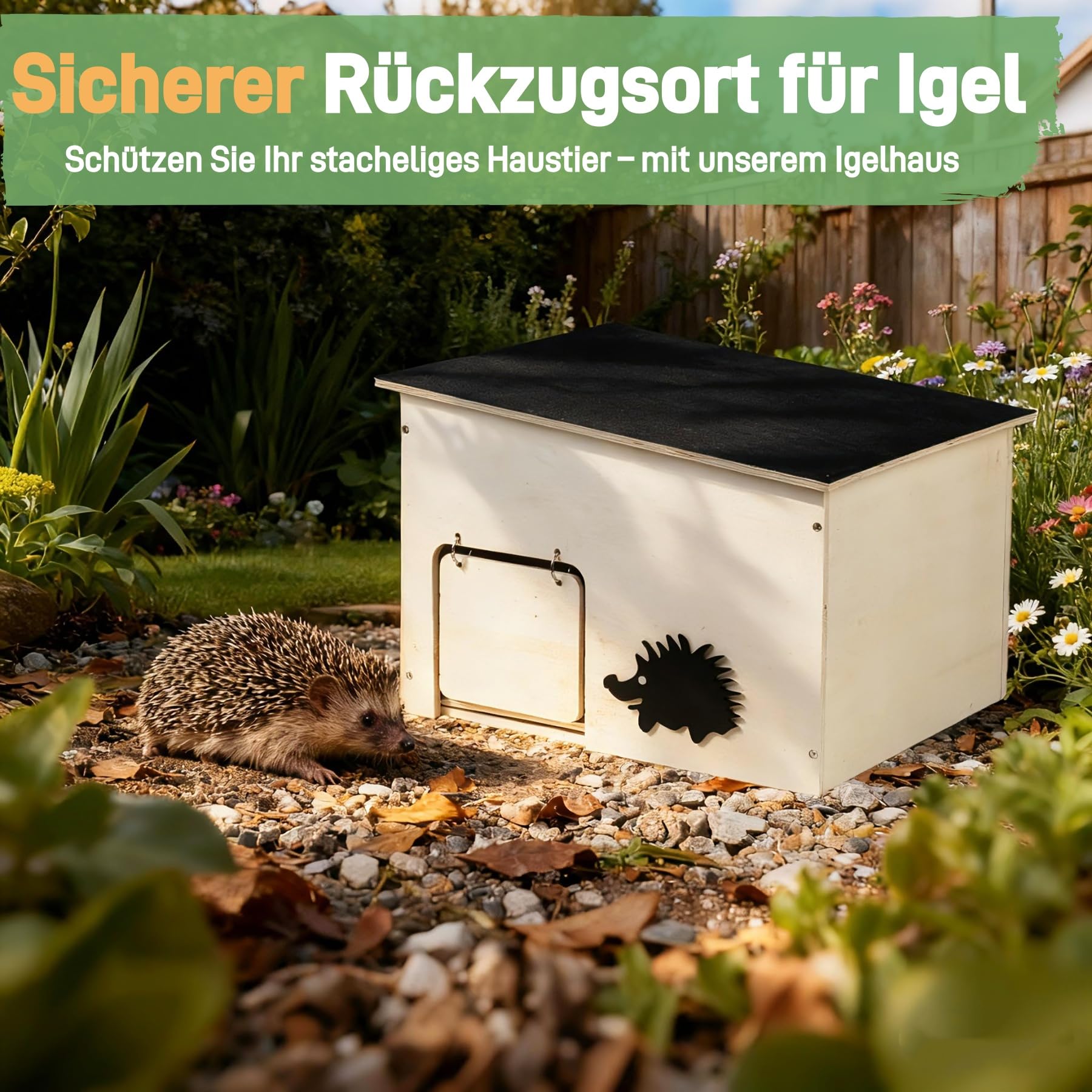 Igelhaus Holz Groß mit Rattenklappe, Boden und Labyrintheingang | Igelhotel für Kleintiere zum Winterschlafen, Nisten und Sommerunterschlupf, Winterfest und Robust, Bausatz Set