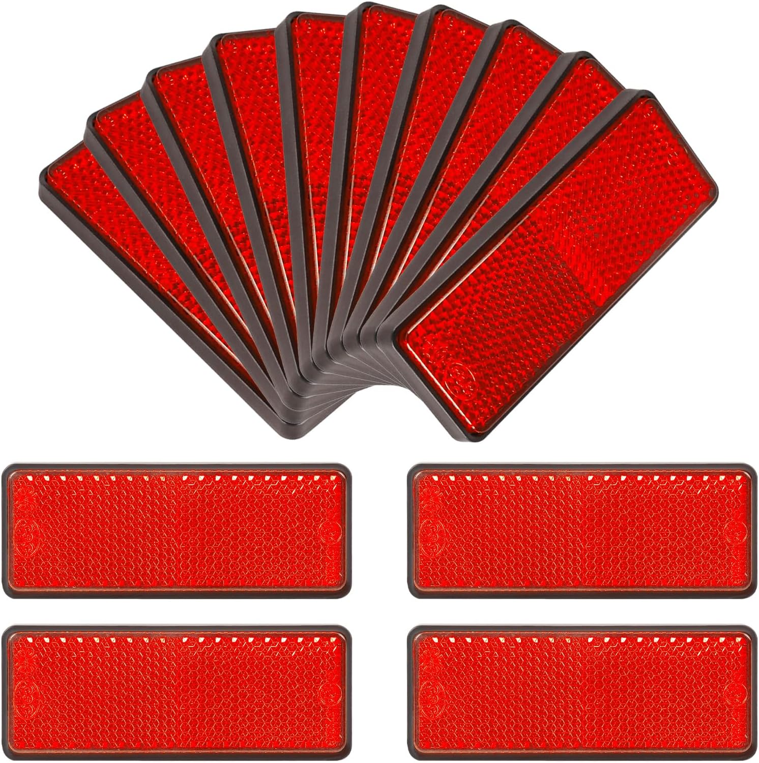 10 Pack Red Self Adhesive Rectangle Reflectors, E11 Approval Road Safety Stick-on Rear Reflectors for Mailboxes Driveway Trailer Caravan Truck Lorry or Agricultural Machines Tunnels