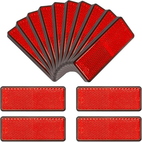 10 Pack Red Self Adhesive Rectangle Reflectors, E11 Approval