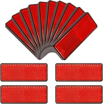 10 Pack Red Self Adhesive Rectangle Reflectors, E11 Approval