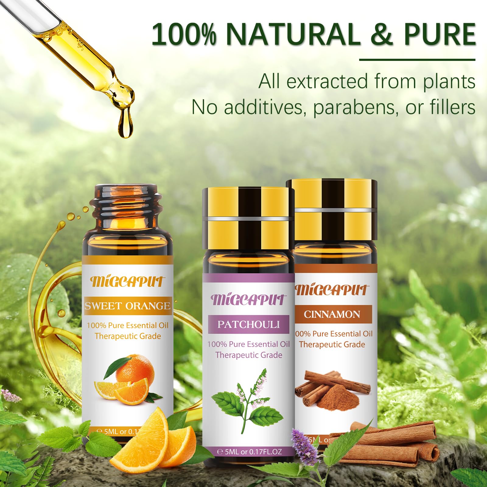 MIGCAPUT Zestaw Olejków Eterycznych 12 x 5ML, 100% Naturalne Aromaterapia Olejków Zapachowych do Dyfuzory, SPA, Masażu - Lawenda, Mięta, Drzewo Herbaciane, Słodka Pomarańcza, Trawa Cytrynowa