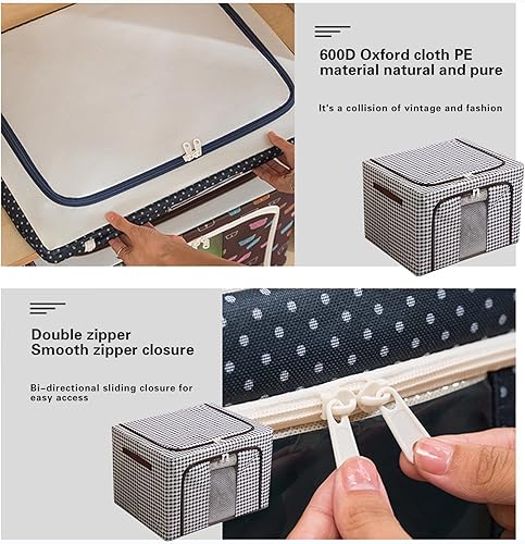 Miniatura 3 de Contenedores de almacenamiento plegables, paquete de 4 bolsas de almacenamiento para ropa, marco de acero de tela gruesa para edredones, mantas,