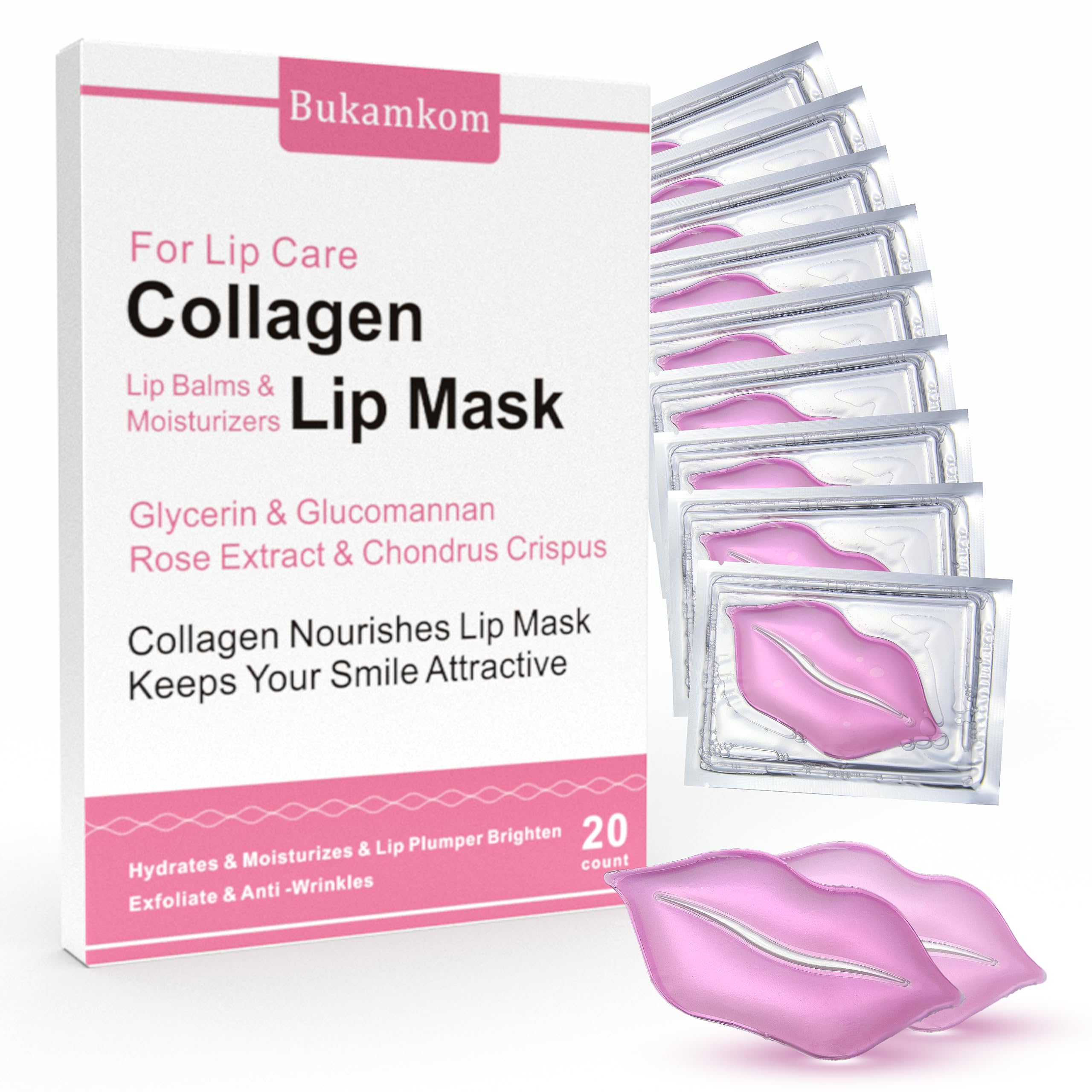 Amazon.com : Bukamkom Collagen Lip Masks Bulk(20 Pieces/Box),Lips