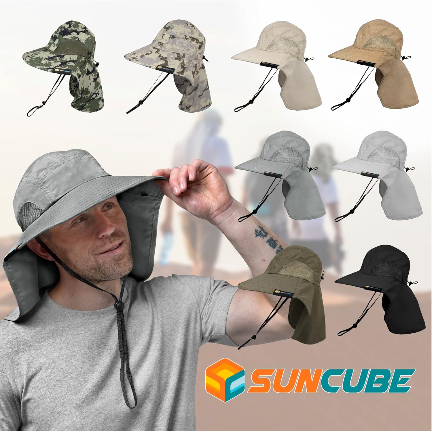 SUN CUBE Wide Brim Sun Hat with Neck Flap, UPF50+ Hiking Safari Fishing Hat for Men Women, Sun Protection Beach Hat - Image 8