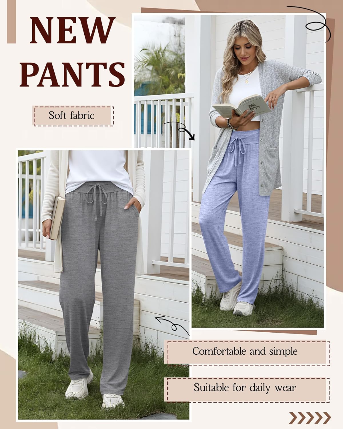 4 Pack Women's Lounge Pants, Drawstring Wide Leg Yoga Pants Sweatpants with Pockets Running Workout Legging - Image 5