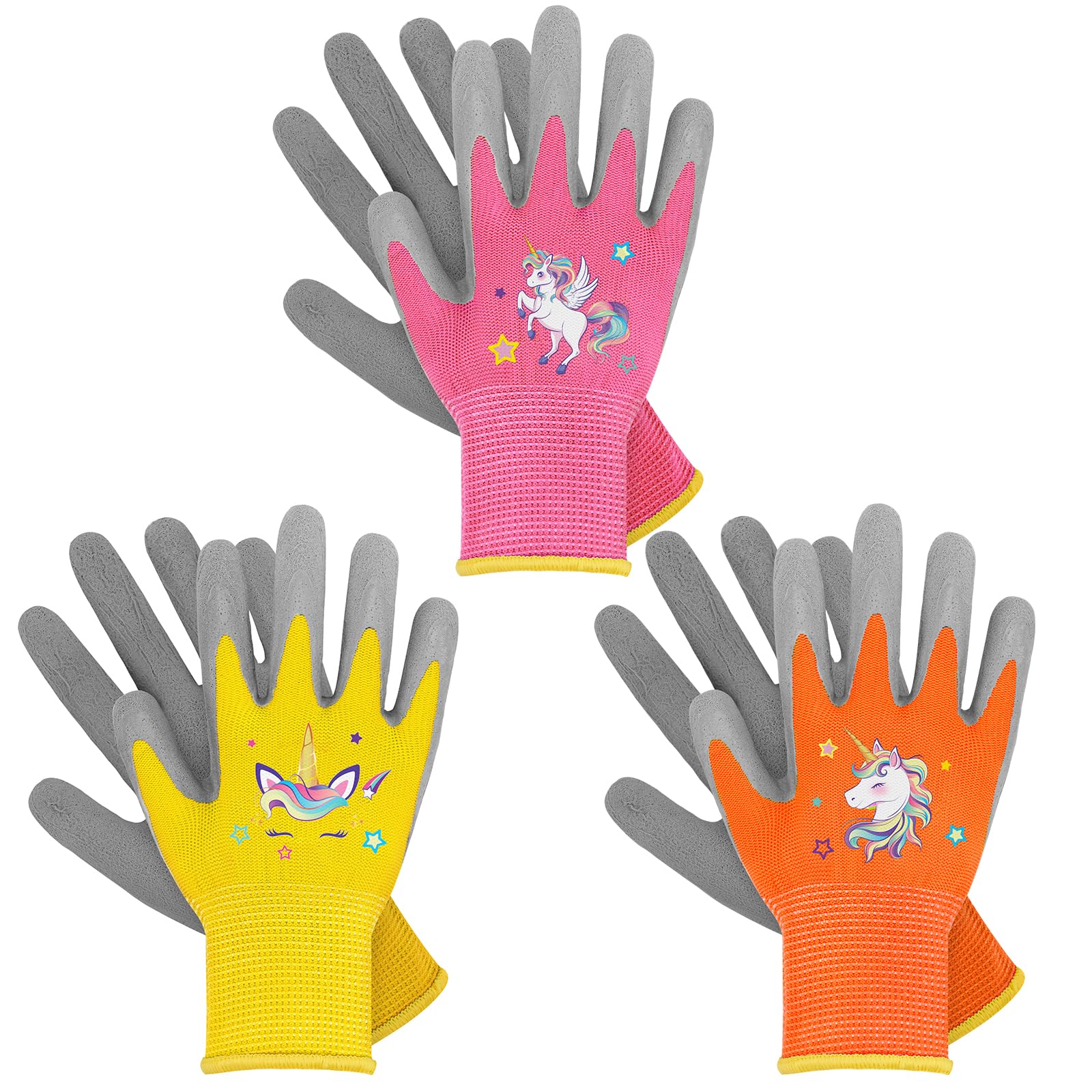 WAWSAM Kids Gardening Gloves 3 Pairs Toddlers Rubber Coated Work Gloves Children Garden Gloves
