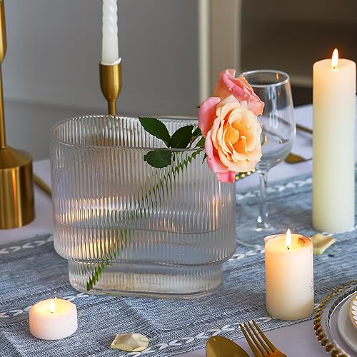 Miniatura 7 de Fixwal Florero de cristal transparente acanalado de 8 pulgadas para centros de mesa, diseño moderno acanalado para mesa de cena de boda, dormitorio
