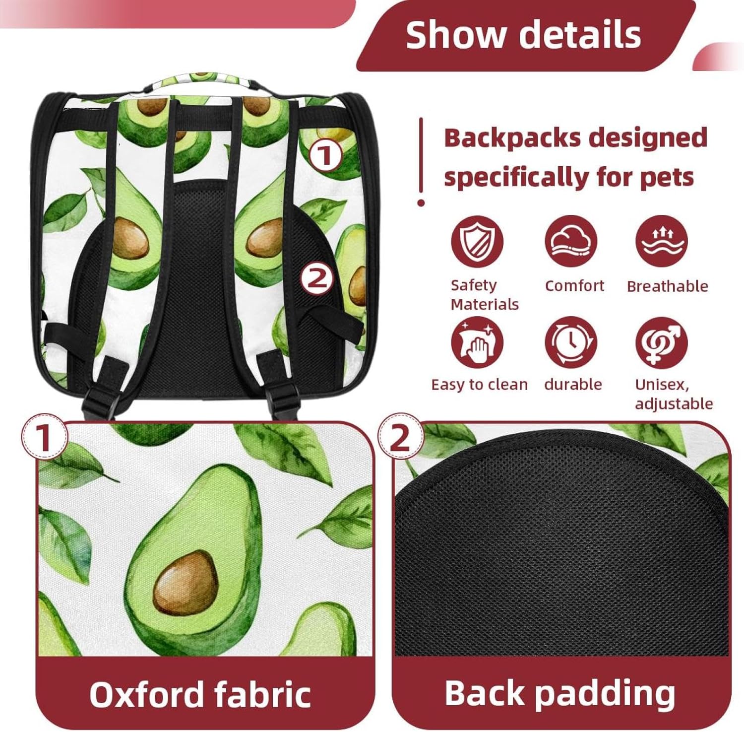 Portable Travel pet Backpack Carrier Hamster Bag Small Dog cat Carrier Breathable Hang Bag, Watercolor Avocado (7)