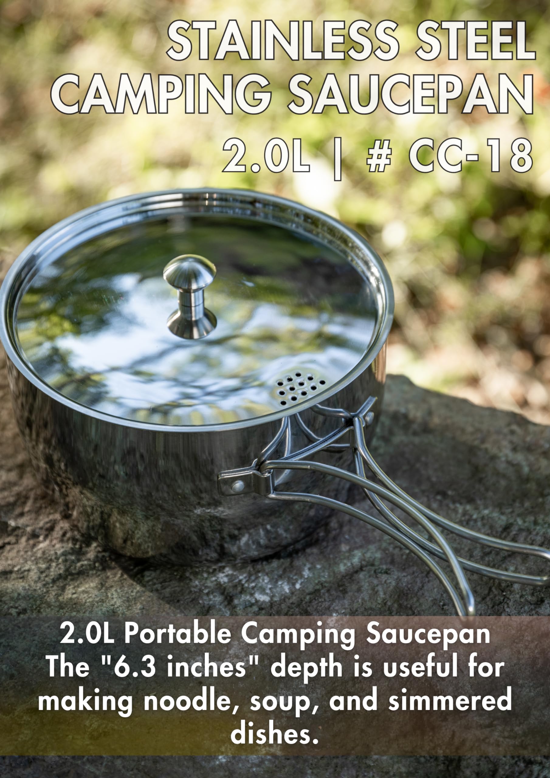 CAMPINGMOON - Cacerola portátil de acero inoxidable compatible con IH CC-18 (2,0 L)