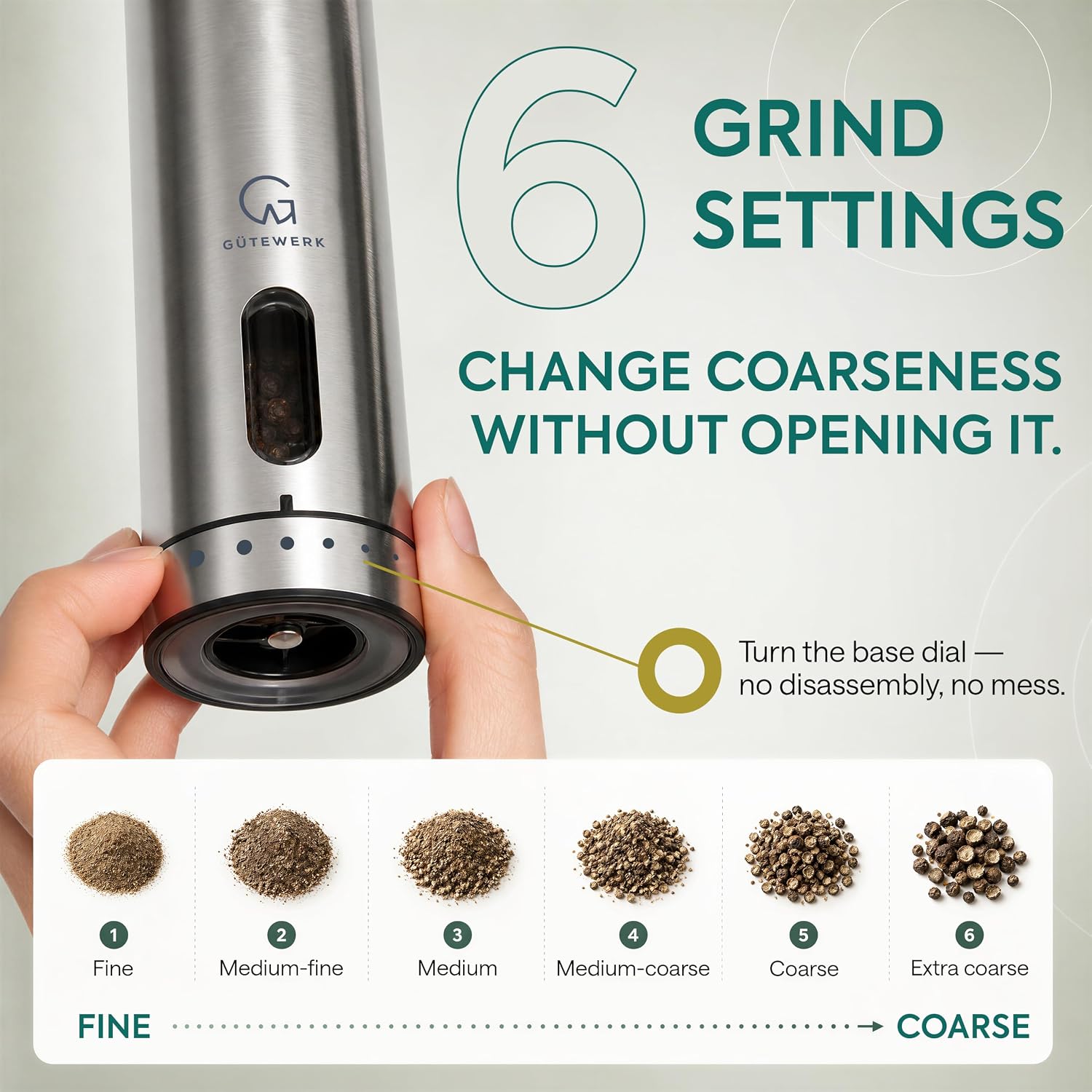 GÜTEWERK Electric Salt and Pepper Grinder Set, Charging Dock, Rechargeable