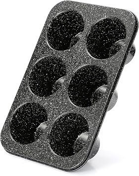Monfish Jumbo muffin pan 6 Cup, deep muffin pan extra large cupcake tin black granite finish carbon steel baking pan 3.5dia x3 inch cup