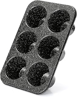 Monfish Jumbo muffin pan 6 Cup, deep muffin pan extra large cupcake tin black granite finish carbon steel baking pan 3.5dia x3 inch cup