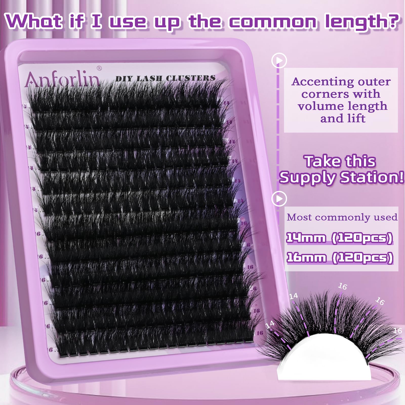 Fluffy Lash Clusters 14-16mm Cluster Lashes Eyelash Extension 100D Thick Volume Eyelash Clusters 240 pcs D Curl Individual Lashes Wispy Lash Extension Supplement Pack DIY at Home by Anforlin
