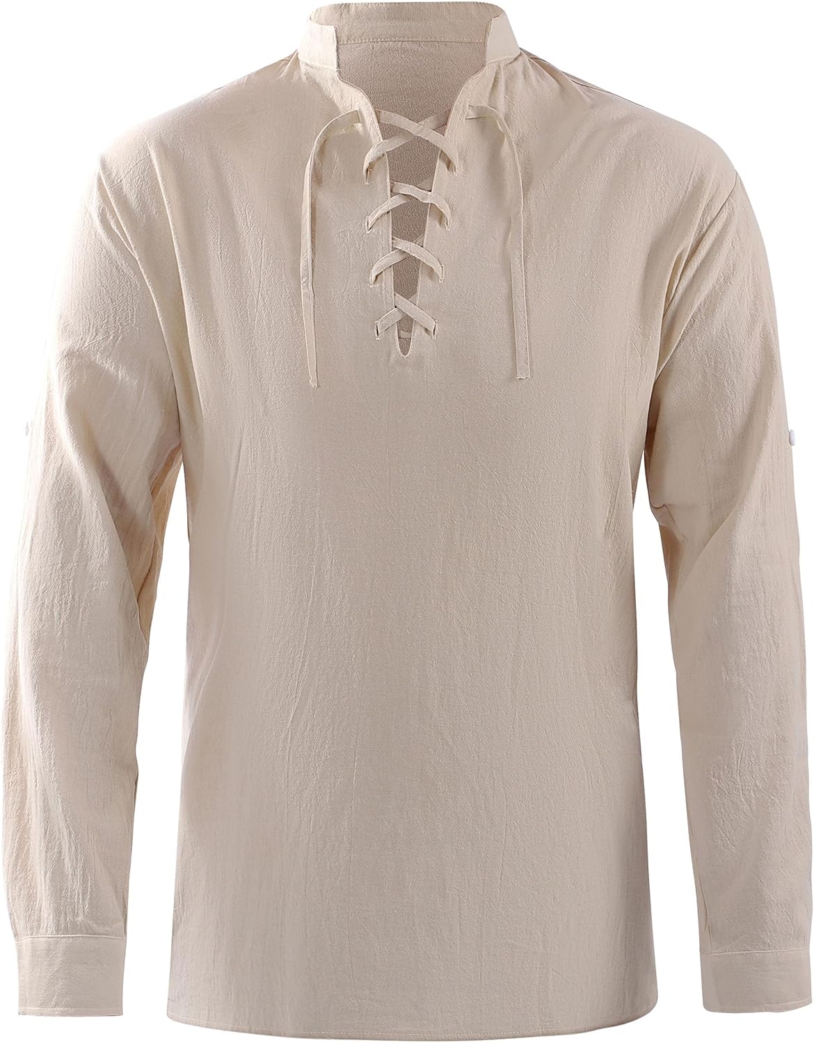 Men's Renaissance Costume Pure Cotton Retro Lace Up Shirts for Pirate Viking Medieval