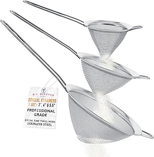 U.S. Kitchen Supply Set of 3 Stainless Steel Conical Strainers - 3", 4" & 5.5" Sizes - Chinois Style, Extra Fine Twill Mesh Sieve, Stainless Steel Strainers and Colanders for Kitchen