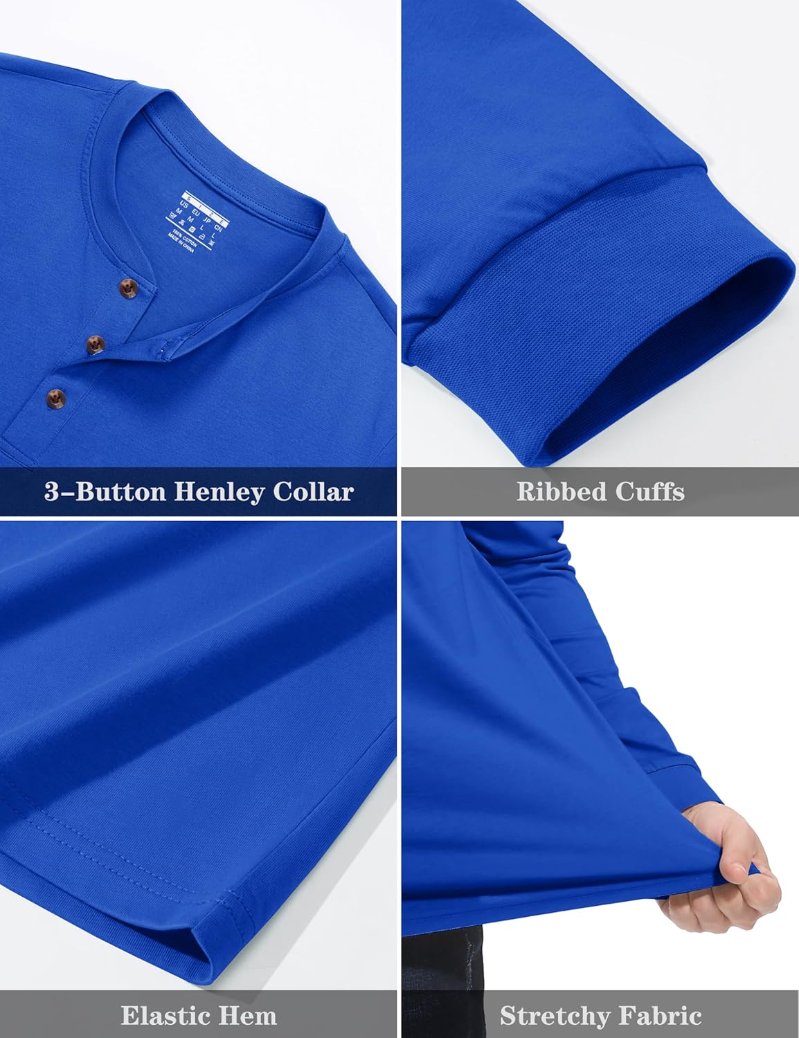 Men’s Long Sleeve Henley Shirts Classic 3-Button Plain Basic Tops Casual T-Shirts