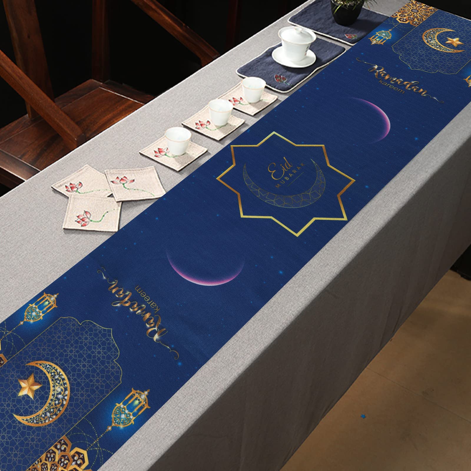 POPOYU Eid Al-fitr tafelkleed Eid Ramadan Mubarak tafelkleed 130 x 220